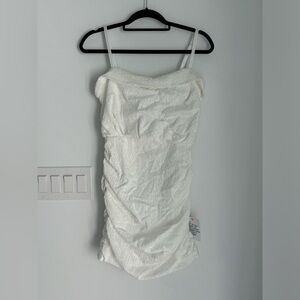 ASOS DESIGN strappy textured mini dress with ruched toggle detail in white NEW